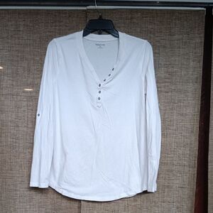 Relativity White Long Sleeve Henley Shirt Natural White